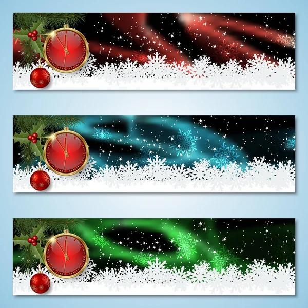 Weihnachten Und Neujahr Horizontal Bunte Vektorbanner Kollektion — Stockvektor