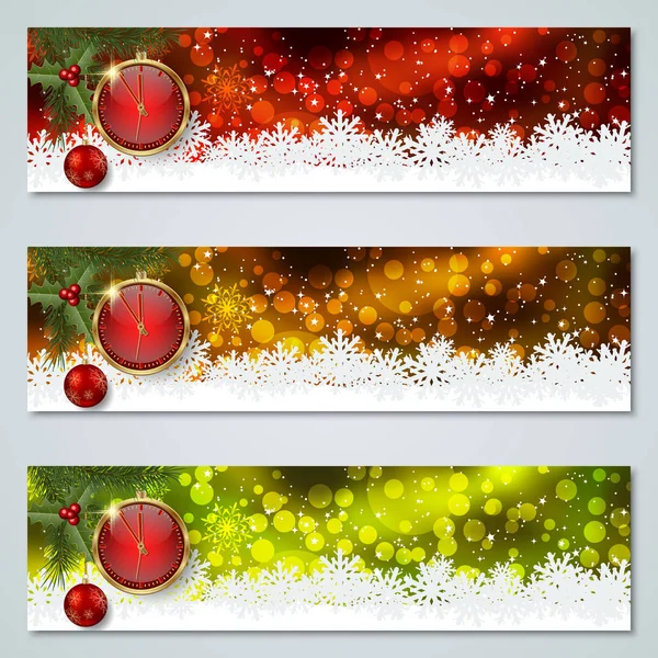 Weihnachten Und Neujahr Horizontal Bunte Vektorbanner Kollektion — Stockvektor