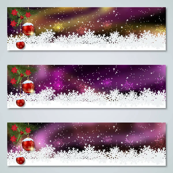 Christmas New Year Horizontal Colorful Vector Banners Collection — Stock Vector