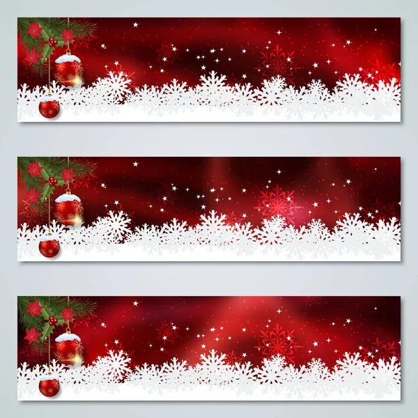 Christmas New Year Horizontal Red Vector Banners Collection — Stock Vector