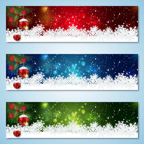 Weihnachten Und Neujahr Horizontal Bunte Vektorbanner Kollektion — Stockvektor