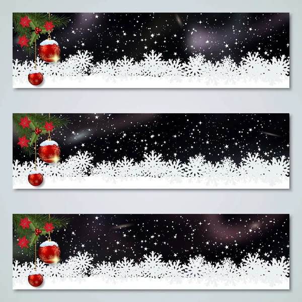 Christmas New Year Horizontal Vector Banners Collection — Stock Vector