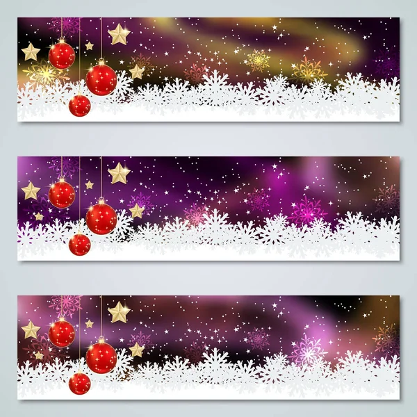 Новогодние Рождественские Горизонтальные Цветные Векторные Баннеры — стоковый вектор