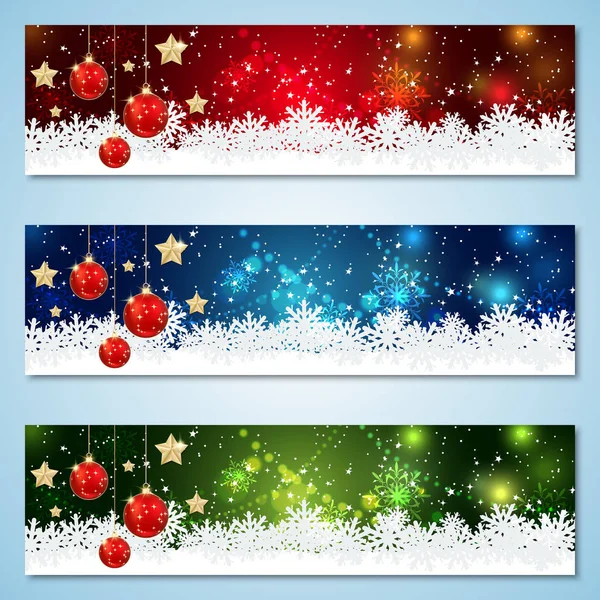 Weihnachten Und Neujahr Horizontal Bunte Vektorbanner Kollektion — Stockvektor