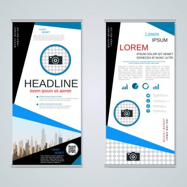 Modern roll-up soyut geometrik tarzı iş afiş, el ilanı iki taraflı vektör tasarım şablonu