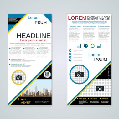 Modern roll-up soyut geometrik tarzı iş afiş, el ilanı iki taraflı vektör tasarım şablonu