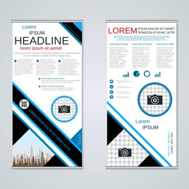 Modern roll-up soyut geometrik tarzı iş afiş, el ilanı iki taraflı vektör tasarım şablonu