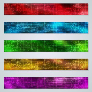 Siber, blockchain, sanal gerçeklik web afiş vektör toplama