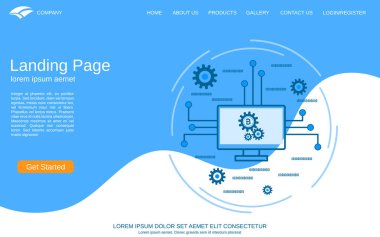 Web sitesi açılış sayfası vektör şablonu. Dijital teknoloji izometrik konsept illüstrasyon mavi artalanla. Tasarım için Web sayfası, afiş ve uygulama
