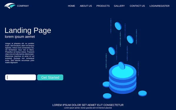 Вектор Целевой Страницы Искушает Голубой Фон Иллюстрацией Изометрической Концепции Цифровой — стоковый вектор