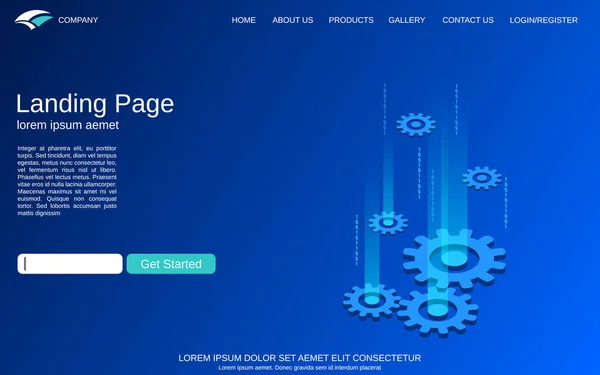 Webbplats Landning Sida Vector Mall Blå Bakgrund Med Digital Teknik — Stock vektor