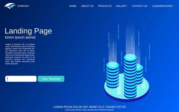 Website Zielseite Vektor Vorlage Blauer Hintergrund Mit Isometrischer Konzeptillustration Digitaltechnologie — Stockvektor
