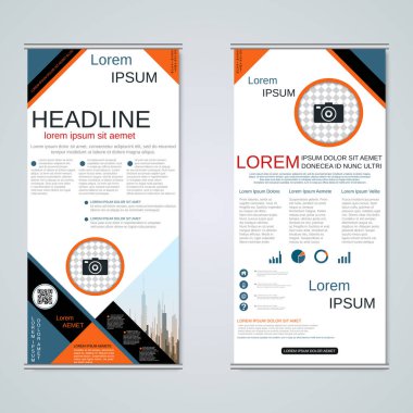 Modern roll-up soyut geometrik tarzı iş afiş, el ilanı iki taraflı vektör tasarım şablonu