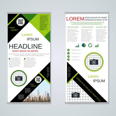Modern roll-up soyut geometrik tarzı iş afiş, el ilanı iki taraflı vektör tasarım şablonu