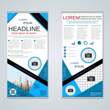 Modern roll-up soyut geometrik tarzı iş afiş, el ilanı iki taraflı vektör tasarım şablonu