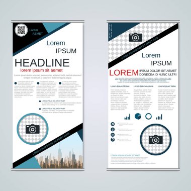 Modern roll-up soyut geometrik tarzı iş afiş, el ilanı iki taraflı vektör tasarım şablonu