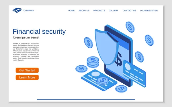 Ekonomisk Säkerhet Internetbank Pengar Skydd Platt Isometrisk Vektor Koncept Webbplats — Stock vektor
