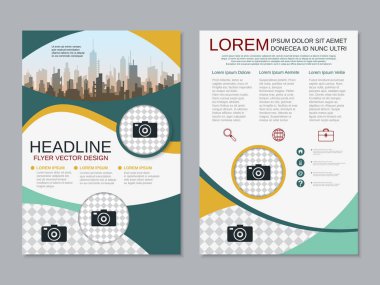 Modern profesyonel iş iki taraflı broşür, kitapçık, broşür kapak, yıllık rapor vektör tasarım şablonu. A4 formatı