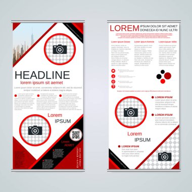 Modern roll-up soyut geometrik tarzı iş afiş, el ilanı iki taraflı vektör tasarım şablonu