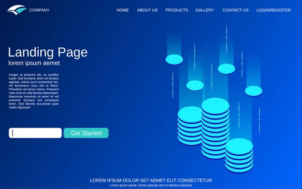 Modelo Vetor Landing Page Site Fundo Azul Com Tecnologia Digital —  Vetores de Stock