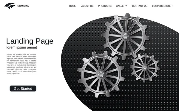 Modelo Vetor Landing Page Site Fundo Carbono Preto Com Cogwheels — Vetor de Stock