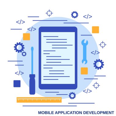 Uygulama geliştirme, düz tasarım stil vektör konsept illüstrasyon kodlama programı