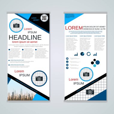 Modern roll-up soyut geometrik tarzı iş afiş, el ilanı iki taraflı vektör tasarım şablonu