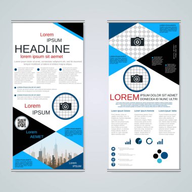 Modern roll-up soyut geometrik tarzı iş afiş, el ilanı iki taraflı vektör tasarım şablonu