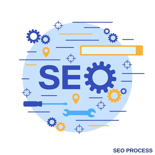 Seo Optimalisatie Informatieverwerking Zoeken Het Web Platte Ontwerp Stijl Vector — Stockvector