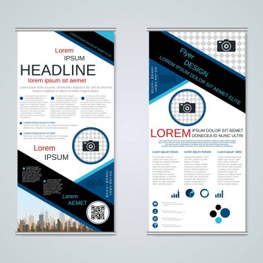 Modern roll-up soyut geometrik tarzı iş afiş, el ilanı iki taraflı vektör tasarım şablonu