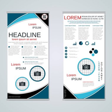 Modern roll-up soyut geometrik tarzı iş afiş, el ilanı iki taraflı vektör tasarım şablonu