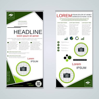 Modern roll-up soyut geometrik tarzı iş afiş, el ilanı iki taraflı vektör tasarım şablonu