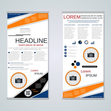 Modern roll-up soyut geometrik tarzı iş afiş, el ilanı iki taraflı vektör tasarım şablonu