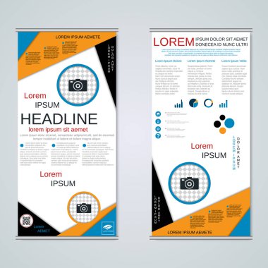 Modern roll-up soyut geometrik tarzı iş afiş, el ilanı iki taraflı vektör tasarım şablonu