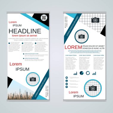 Modern roll-up soyut geometrik tarzı iş afiş, el ilanı iki taraflı vektör tasarım şablonu
