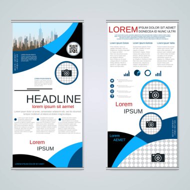 Modern roll-up soyut geometrik tarzı iş afiş, el ilanı iki taraflı vektör tasarım şablonu