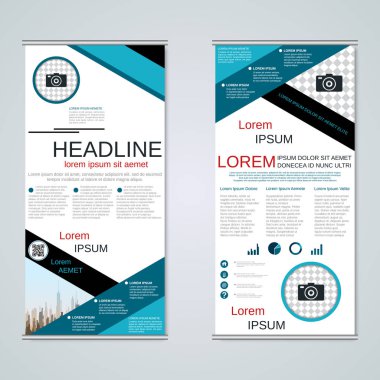 Modern roll-up soyut geometrik tarzı iş afiş, el ilanı iki taraflı vektör tasarım şablonu