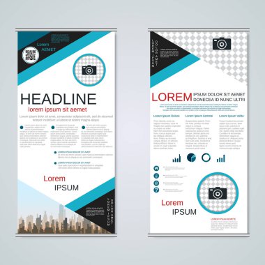 Modern roll-up soyut geometrik tarzı iş afiş, el ilanı iki taraflı vektör tasarım şablonu