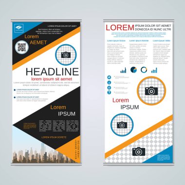 Modern roll-up soyut geometrik tarzı iş afiş, el ilanı iki taraflı vektör tasarım şablonu