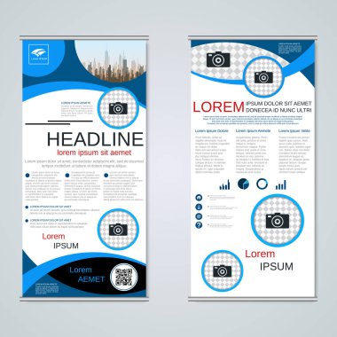 Modern roll-up soyut geometrik tarzı iş afiş, el ilanı iki taraflı vektör tasarım şablonu