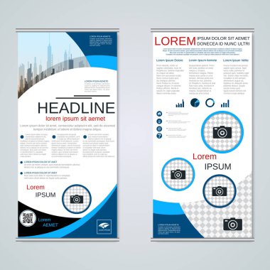 Modern roll-up soyut geometrik tarzı iş afiş, el ilanı iki taraflı vektör tasarım şablonu