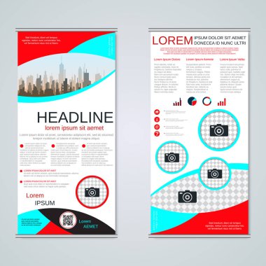 Modern roll-up soyut geometrik tarzı iş afiş, el ilanı iki taraflı vektör tasarım şablonu
