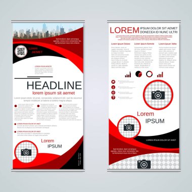 Modern roll-up soyut geometrik tarzı iş afiş, el ilanı iki taraflı vektör tasarım şablonu