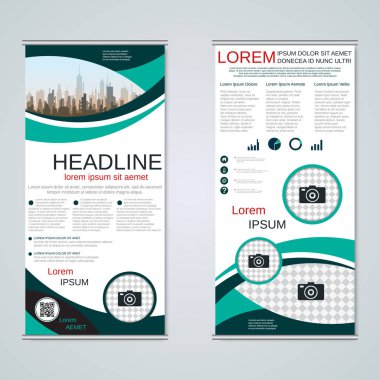 Modern roll-up soyut geometrik tarzı iş afiş, el ilanı iki taraflı vektör tasarım şablonu