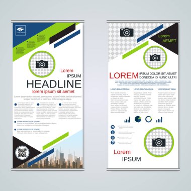 Modern roll-up soyut geometrik tarzı iş afiş, el ilanı iki taraflı vektör tasarım şablonu