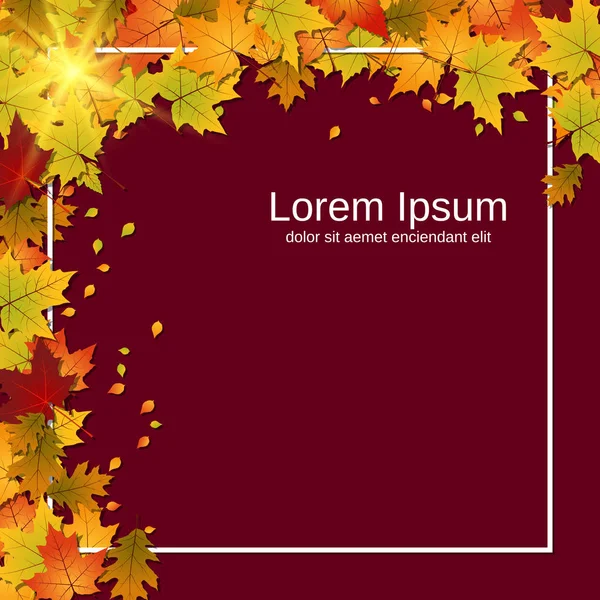 カラフルな葉と白いフレームを持つ秋のスタイルのベクトルの背景 — ストックベクタ