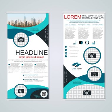 Modern roll-up soyut geometrik tarzı iş afiş, el ilanı iki taraflı vektör tasarım şablonu
