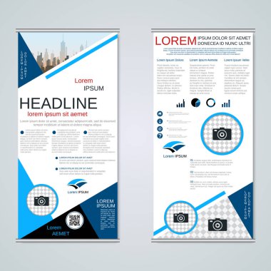 Modern roll-up soyut geometrik tarzı iş afiş, el ilanı iki taraflı vektör tasarım şablonu