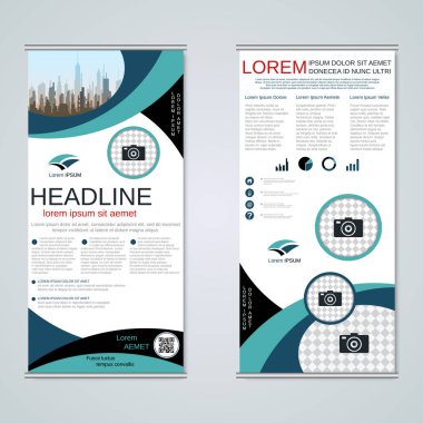 Modern roll-up soyut geometrik tarzı iş afiş, el ilanı iki taraflı vektör tasarım şablonu