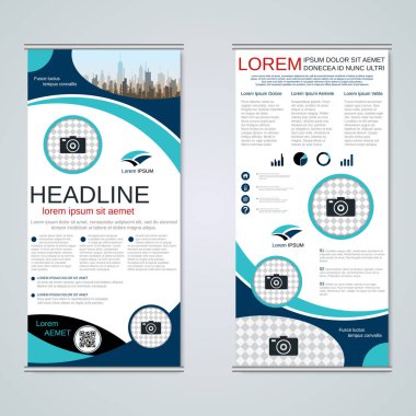 Modern roll-up soyut geometrik tarzı iş afiş, el ilanı iki taraflı vektör tasarım şablonu